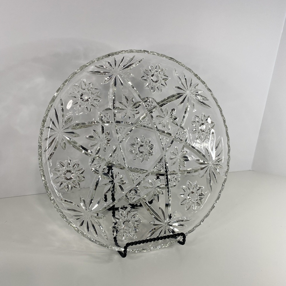 Vintage EAPC Anchor Hocking Star Burst Pressed Clear Glass Platter 11" Round